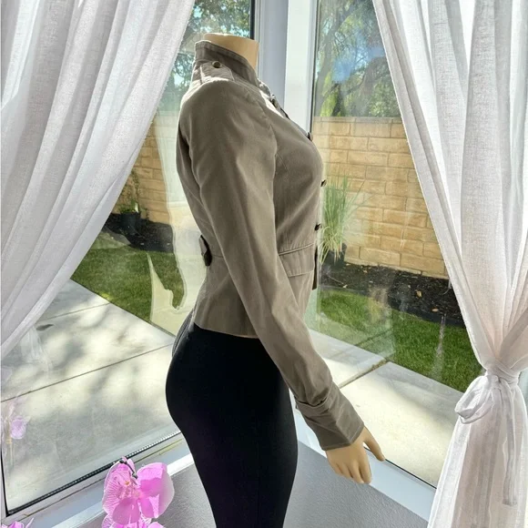 Military Studded Olive Green Jacket Size S Small 4 Steampunk Retro By H&M - Picture 3 of 10